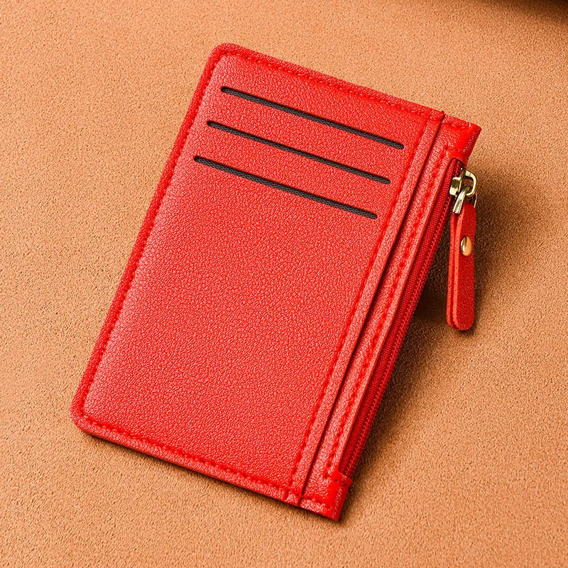 Porte-cartes slim en cuir PU avec fermeture zippée unisexe format compact — photo 7