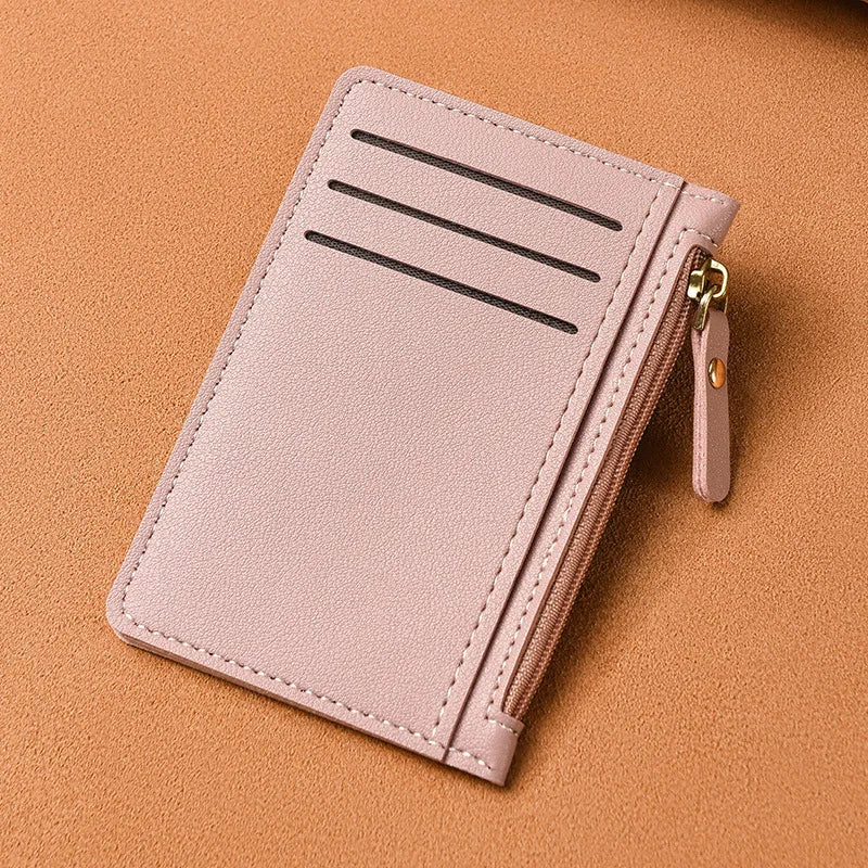 Porte-cartes slim en cuir PU avec fermeture zippée unisexe format compact — photo 8