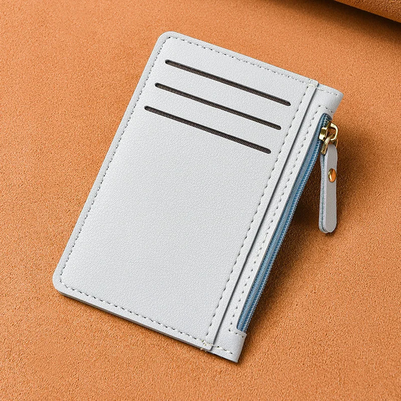 Porte-cartes slim en cuir PU avec fermeture zippée unisexe format compact — photo 9
