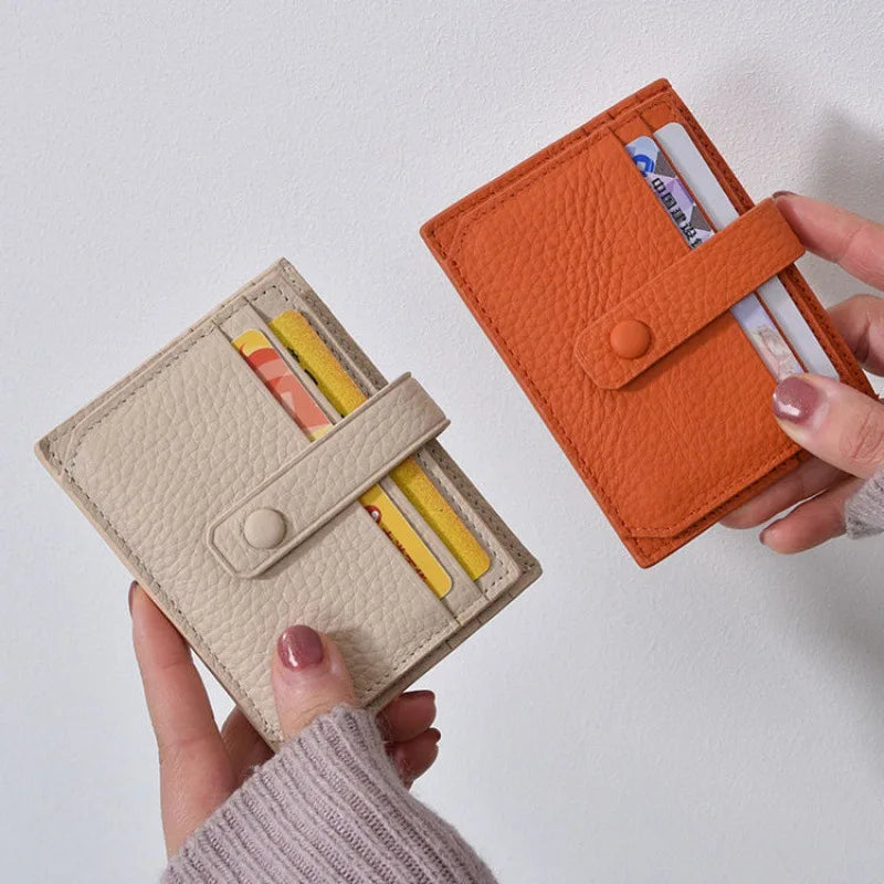 Porte-cartes ultra-fin en cuir pu avec languette à bouton pression pour homme et femme — photo 1