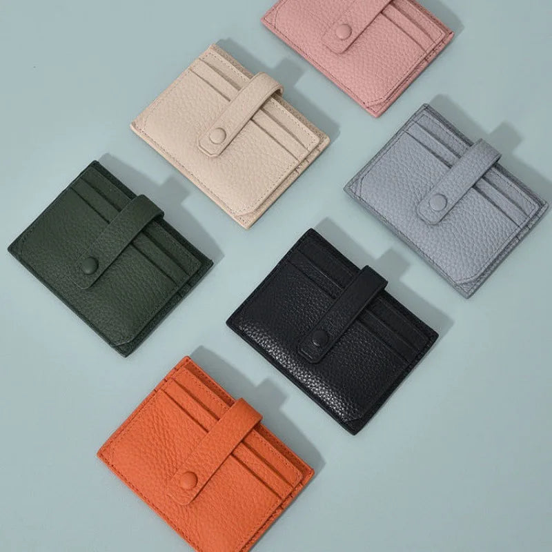 Porte-cartes ultra-fin en cuir pu avec languette à bouton pression pour homme et femme — photo 2
