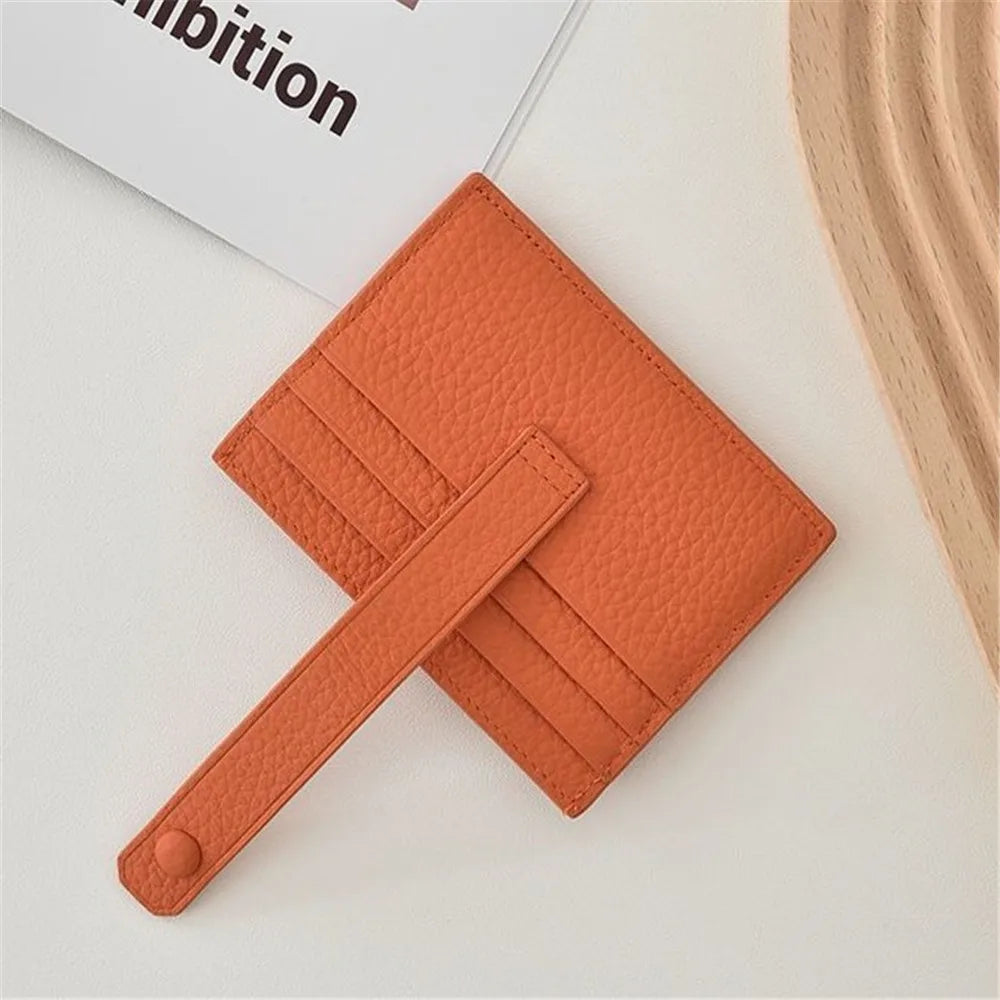 Porte-cartes ultra-fin en cuir pu avec languette à bouton pression pour homme et femme — photo 4