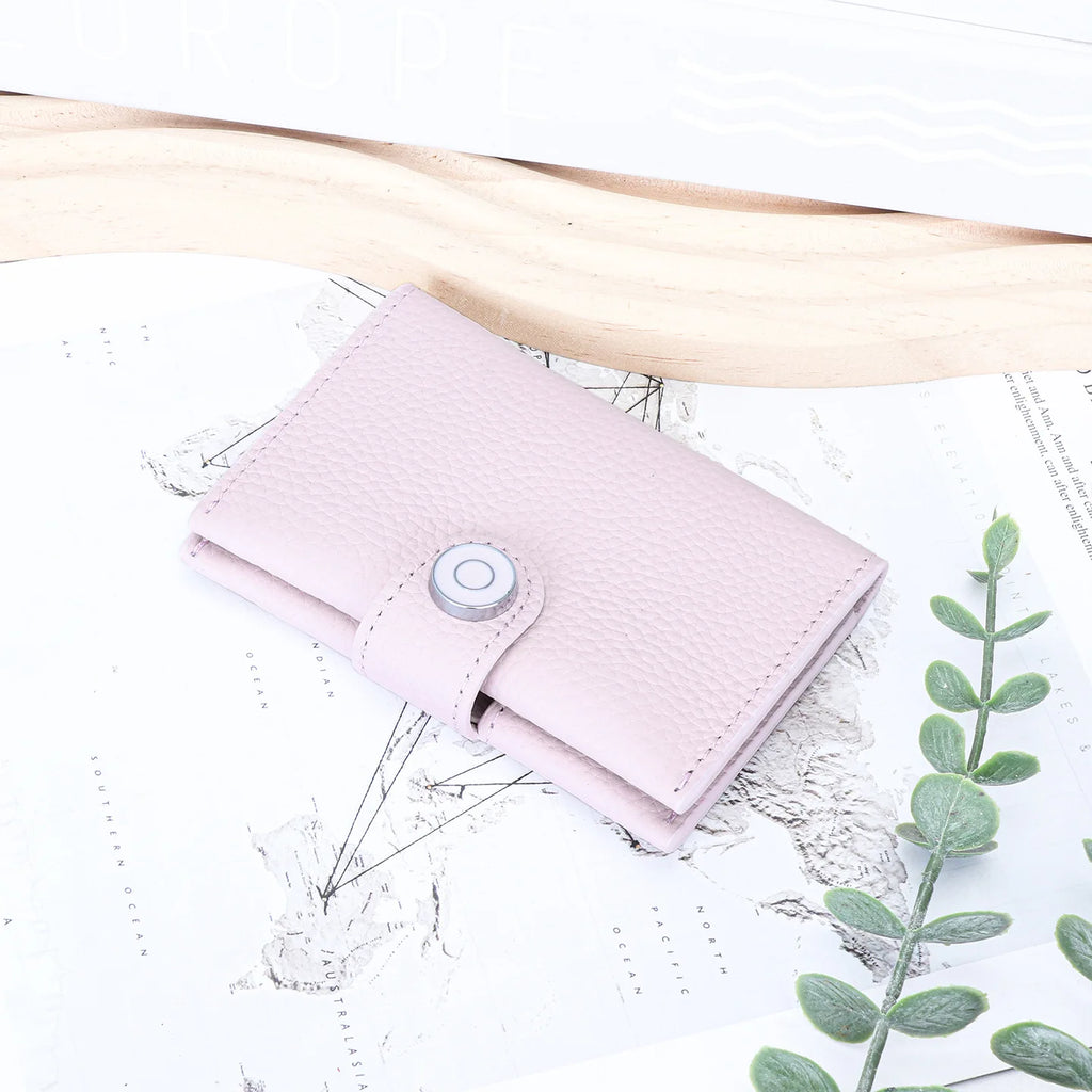 Porte-cartes ultra-fin en cuir véritable avec fermeture pression pour femme et homme — photo 10