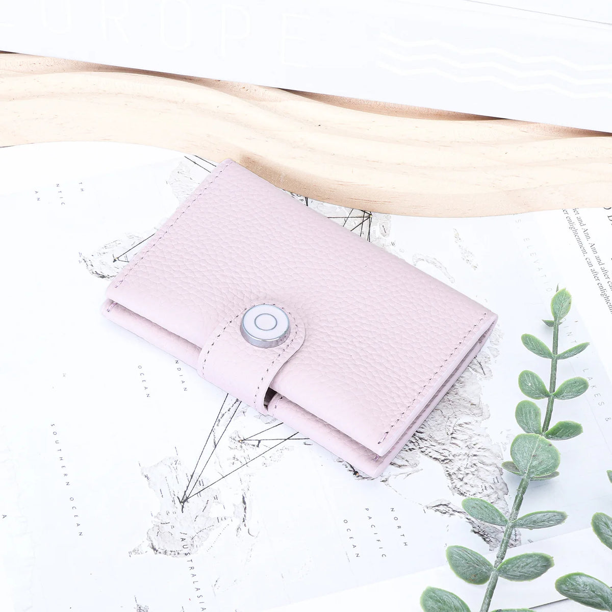 Porte-cartes ultra-fin en cuir véritable avec fermeture pression pour femme et homme — photo 10