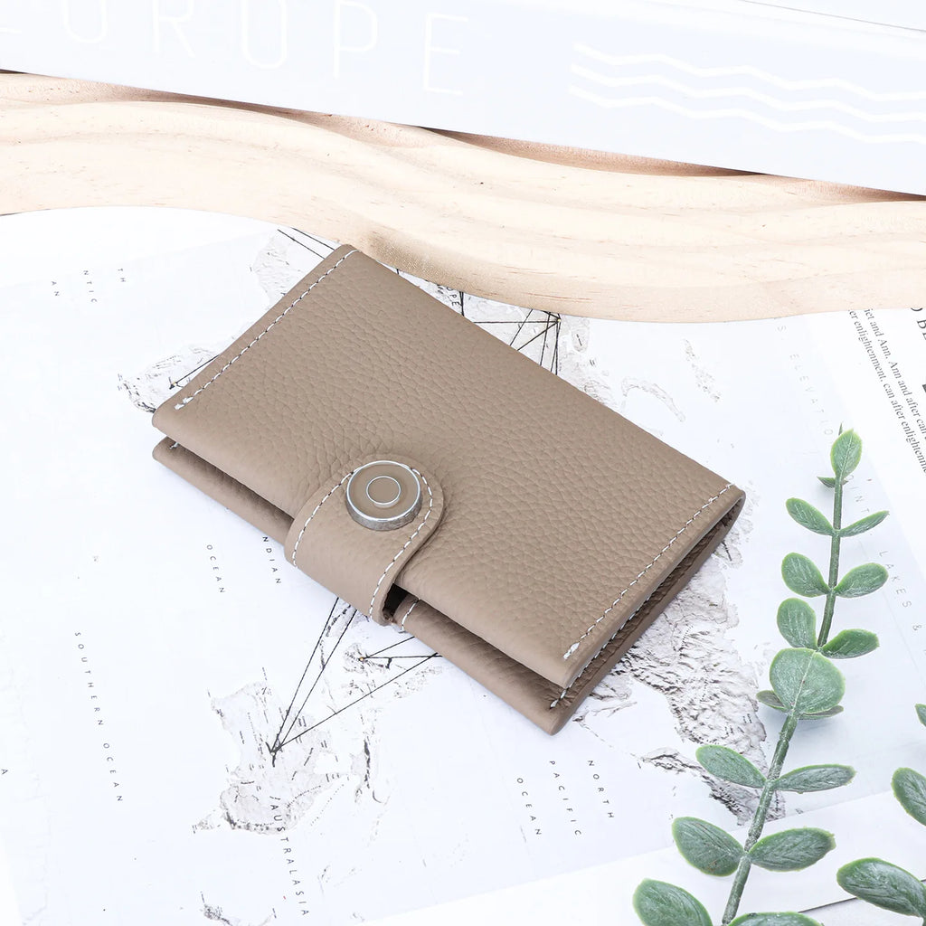 Porte-cartes ultra-fin en cuir véritable avec fermeture pression pour femme et homme — photo 11