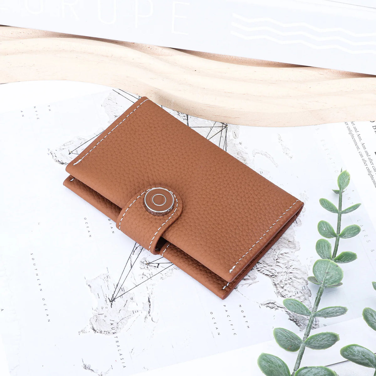 Porte-cartes ultra-fin en cuir véritable avec fermeture pression pour femme et homme — photo 12