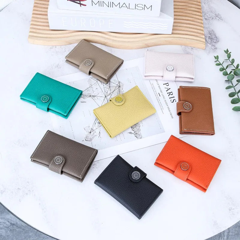 Porte-cartes ultra-fin en cuir véritable avec fermeture pression pour femme et homme — photo 2