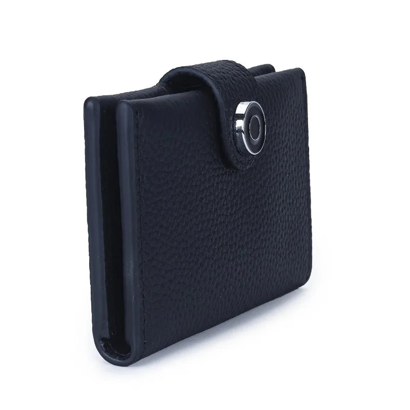 Porte-cartes ultra-fin en cuir véritable avec fermeture pression pour femme et homme — photo 3