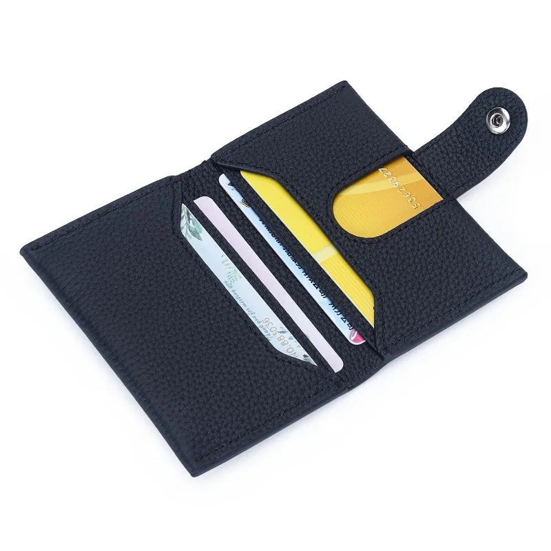 Porte-cartes ultra-fin en cuir véritable avec fermeture pression pour femme et homme — photo 4