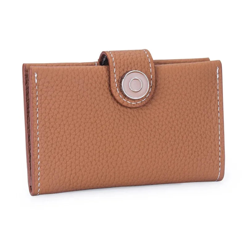 Porte-cartes ultra-fin en cuir véritable avec fermeture pression pour femme et homme — photo 5