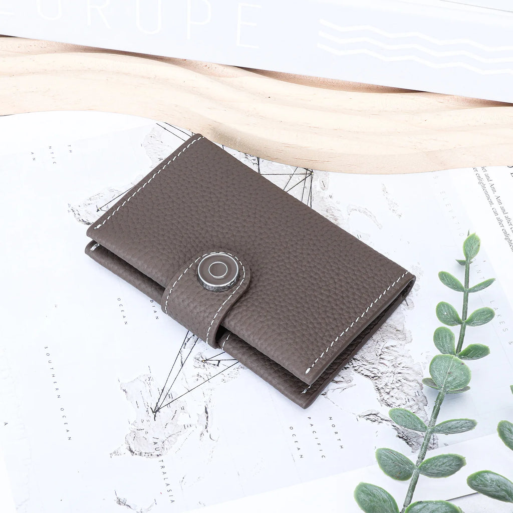 Porte-cartes ultra-fin en cuir véritable avec fermeture pression pour femme et homme — photo 6