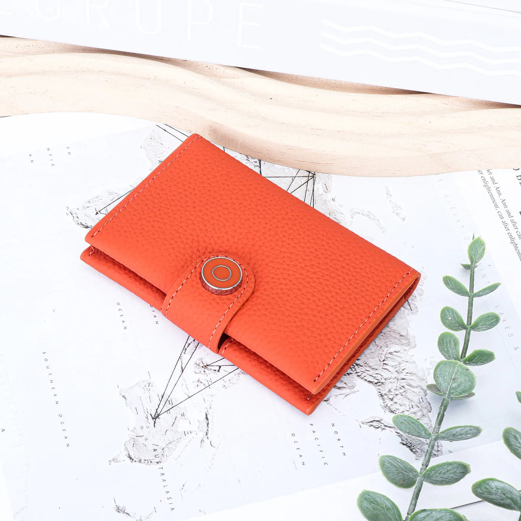 Porte-cartes ultra-fin en cuir véritable avec fermeture pression pour femme et homme — photo 7