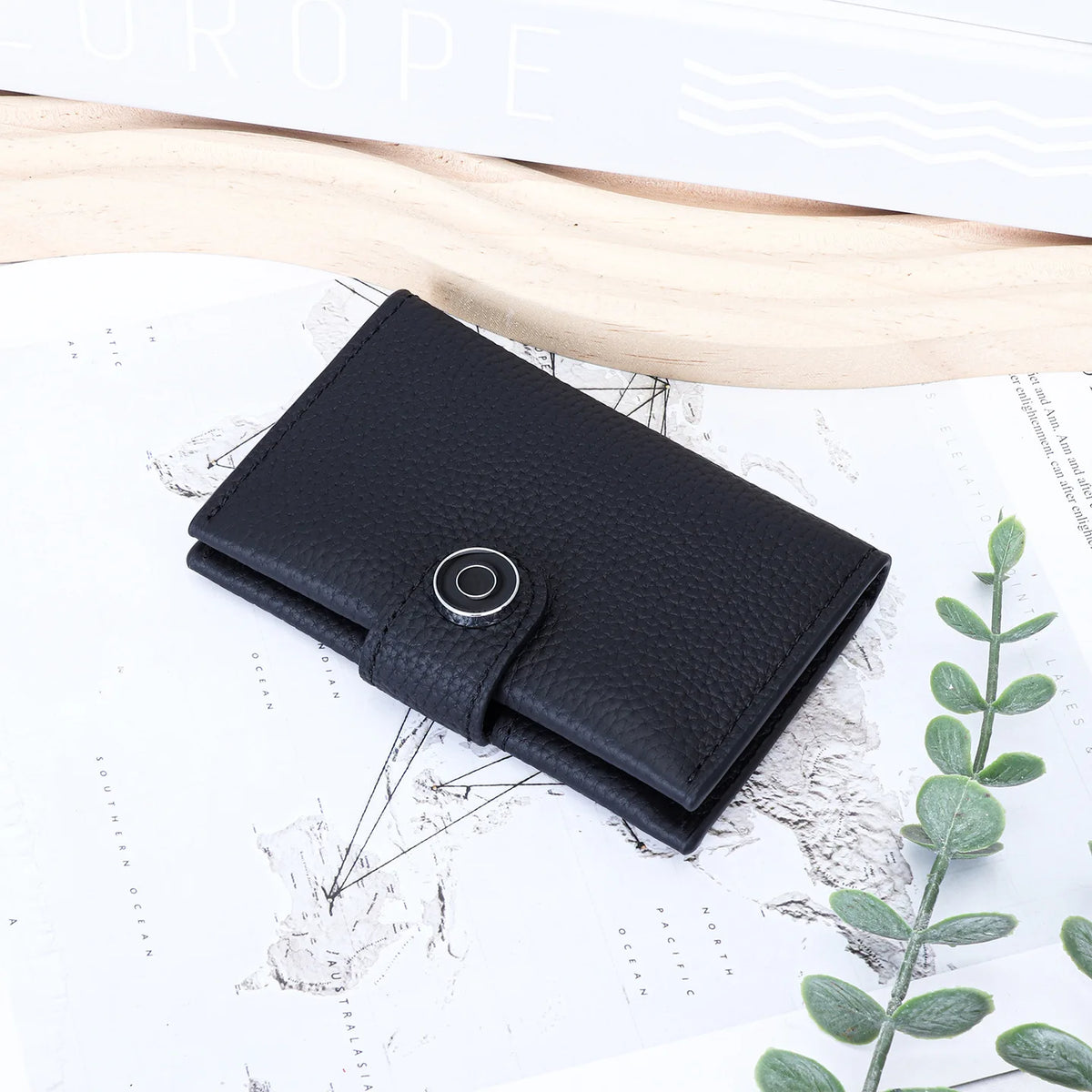 Porte-cartes ultra-fin en cuir véritable avec fermeture pression pour femme et homme — photo 8
