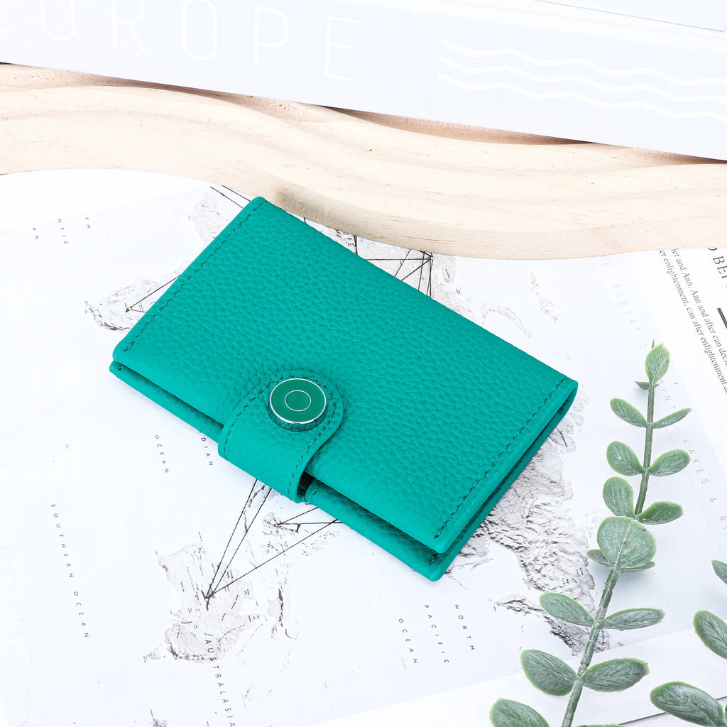 Porte-cartes ultra-fin en cuir véritable avec fermeture pression pour femme et homme — photo 9