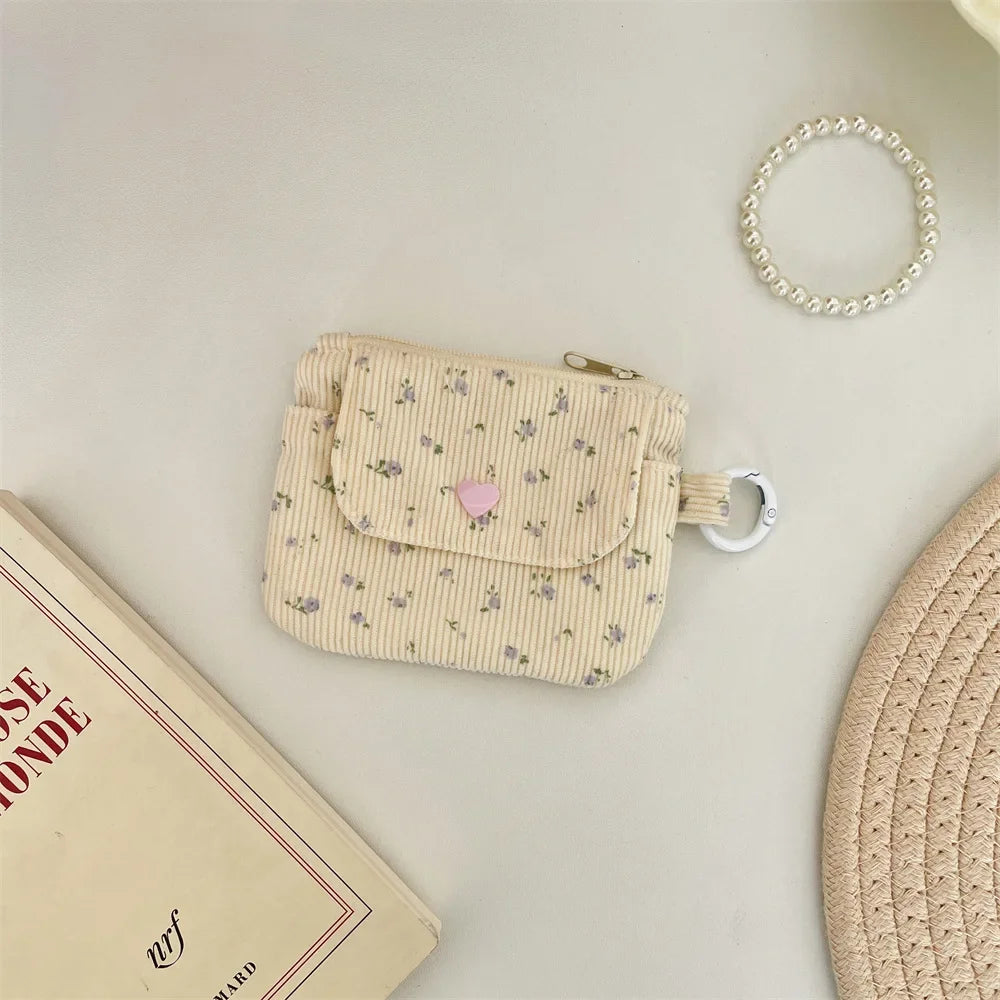 Porte-cartes en velours côtelé imprimé avec porte-monnaie zippé et anneau porte-clés — photo 12