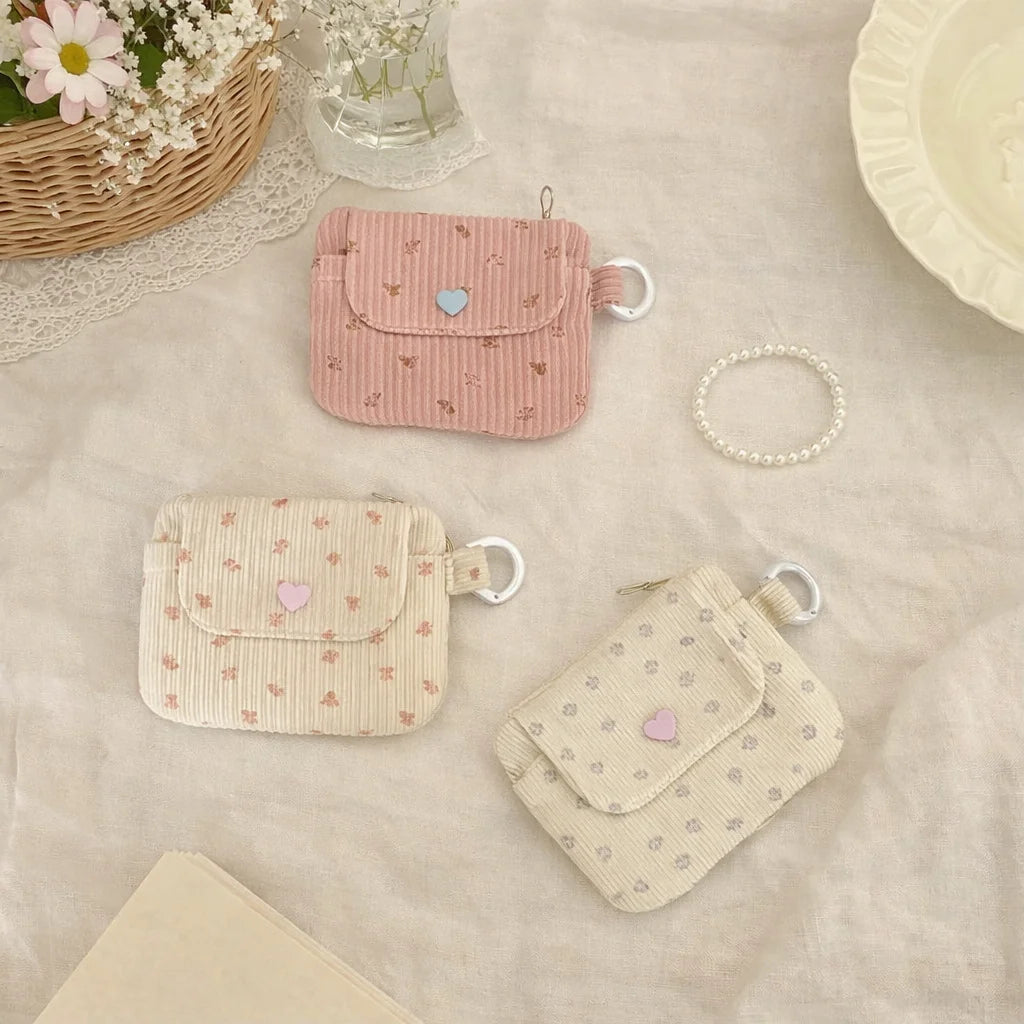 Porte-cartes en velours côtelé imprimé avec porte-monnaie zippé et anneau porte-clés — photo 3