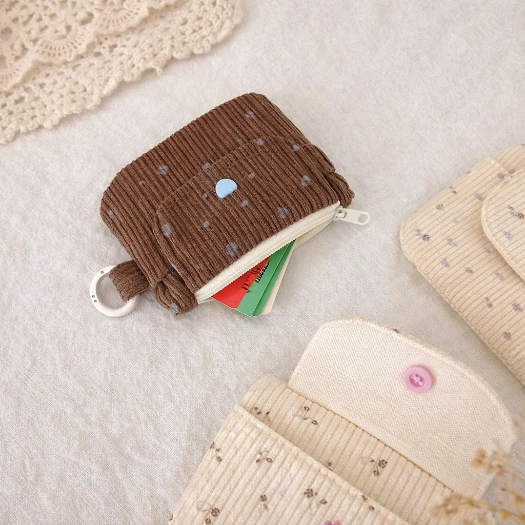Porte-cartes en velours côtelé imprimé avec porte-monnaie zippé et anneau porte-clés — photo 6