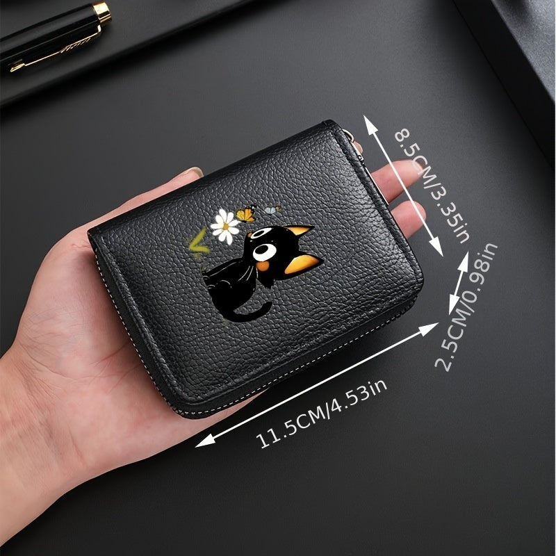 Porte-cartes zippé 22 fentes à feuillets, chaton et fleur