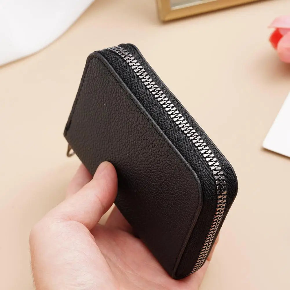 Porte-cartes zippé compact en simili cuir avec compartiments accordéon unisexe — photo 1