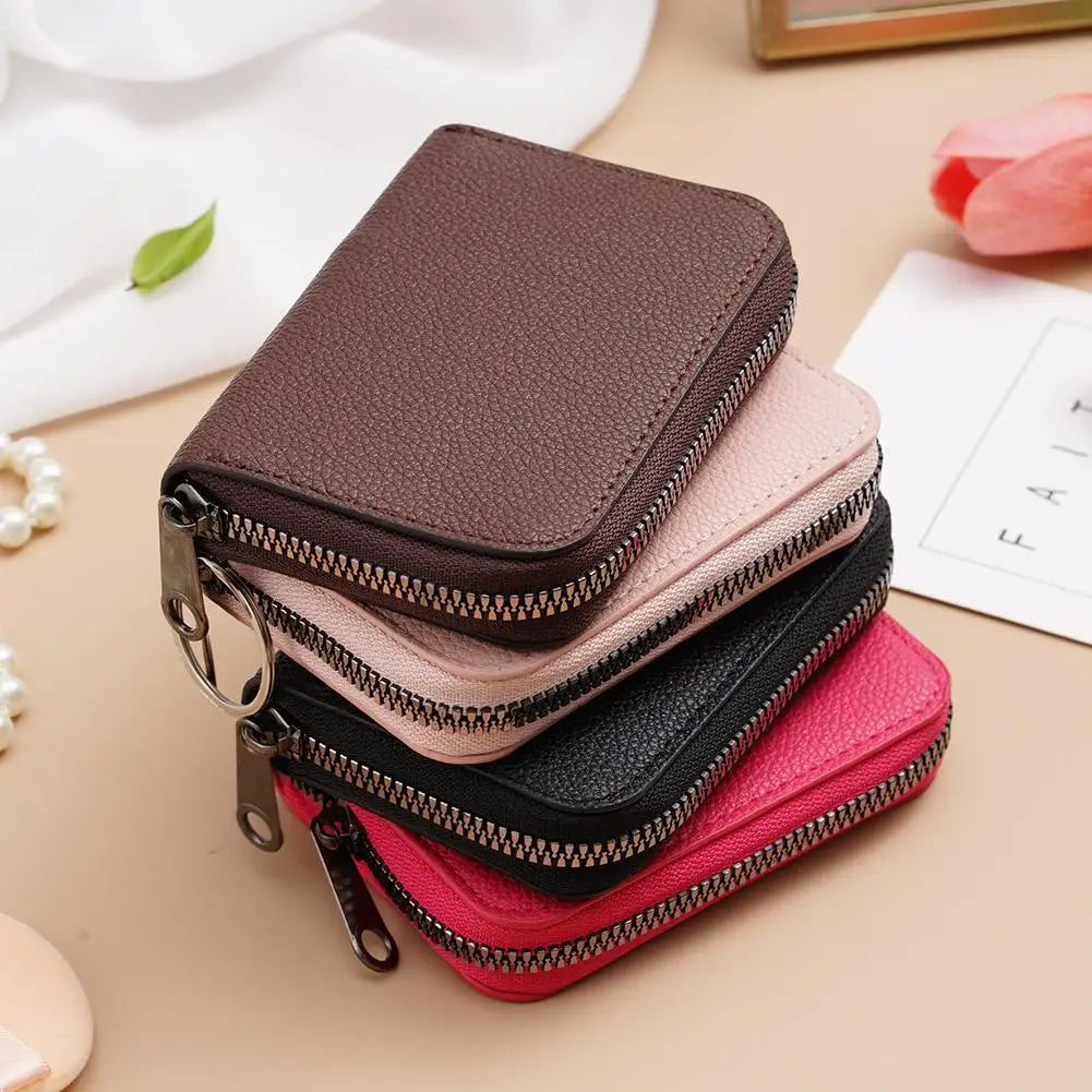 Porte-cartes zippé compact en simili cuir avec compartiments accordéon unisexe — photo 2