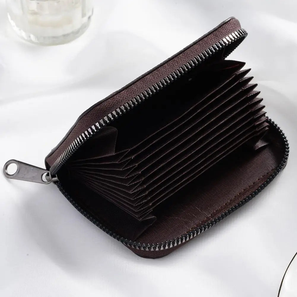 Porte-cartes zippé compact en simili cuir avec compartiments accordéon unisexe — photo 4