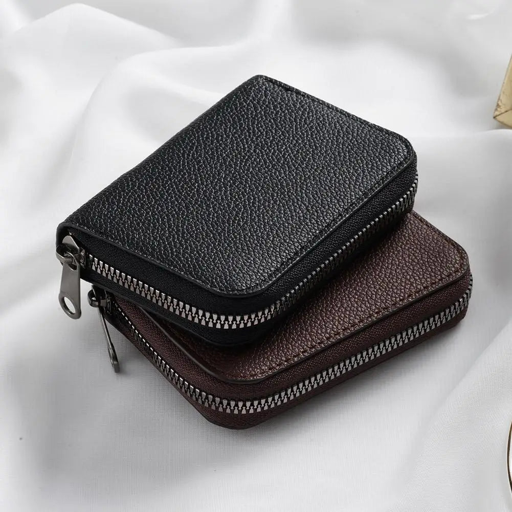 Porte-cartes zippé compact en simili cuir avec compartiments accordéon unisexe — photo 5
