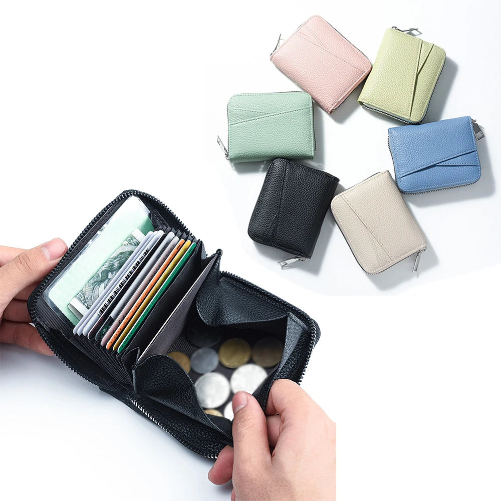 Porte-cartes zippé multifonction en simili cuir grainé avec compartiments et porte-monnaie — photo 1