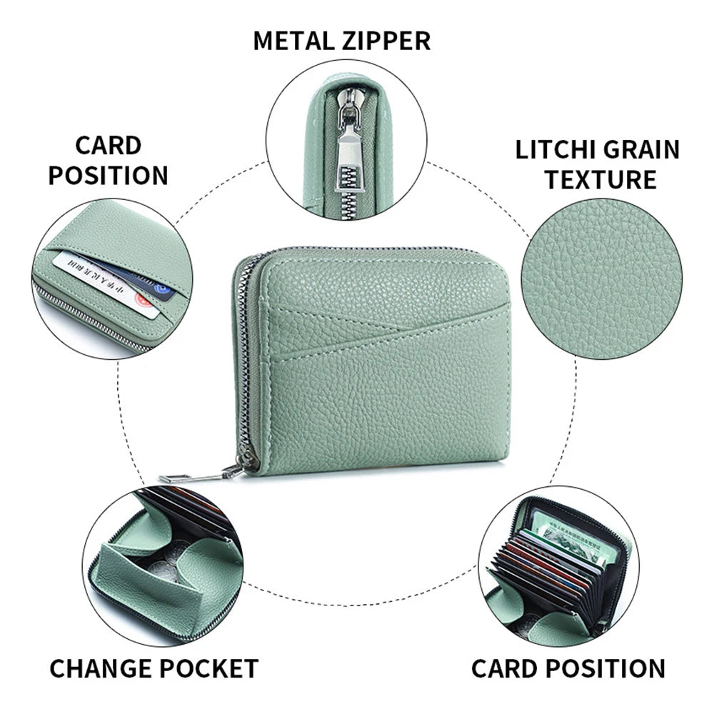 Porte-cartes zippé multifonction en simili cuir grainé avec compartiments et porte-monnaie — photo 3