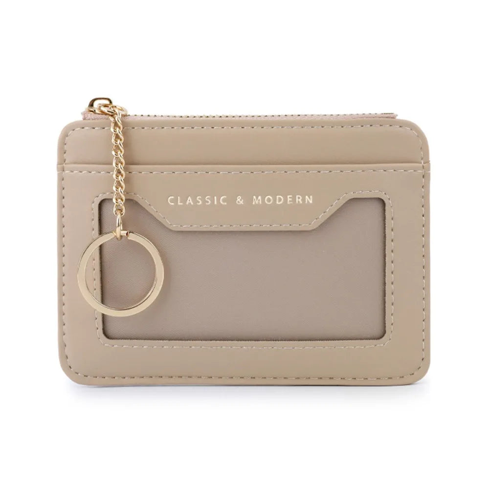 Porte-cartes zippé en simili cuir avec porte-clés et fenêtre transparente unisexe — photo 1