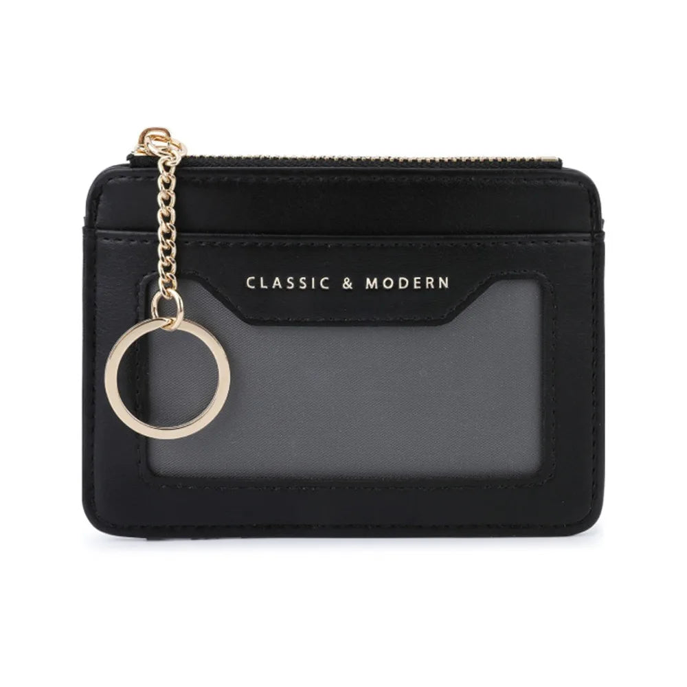 Porte-cartes zippé en simili cuir avec porte-clés et fenêtre transparente unisexe — photo 10