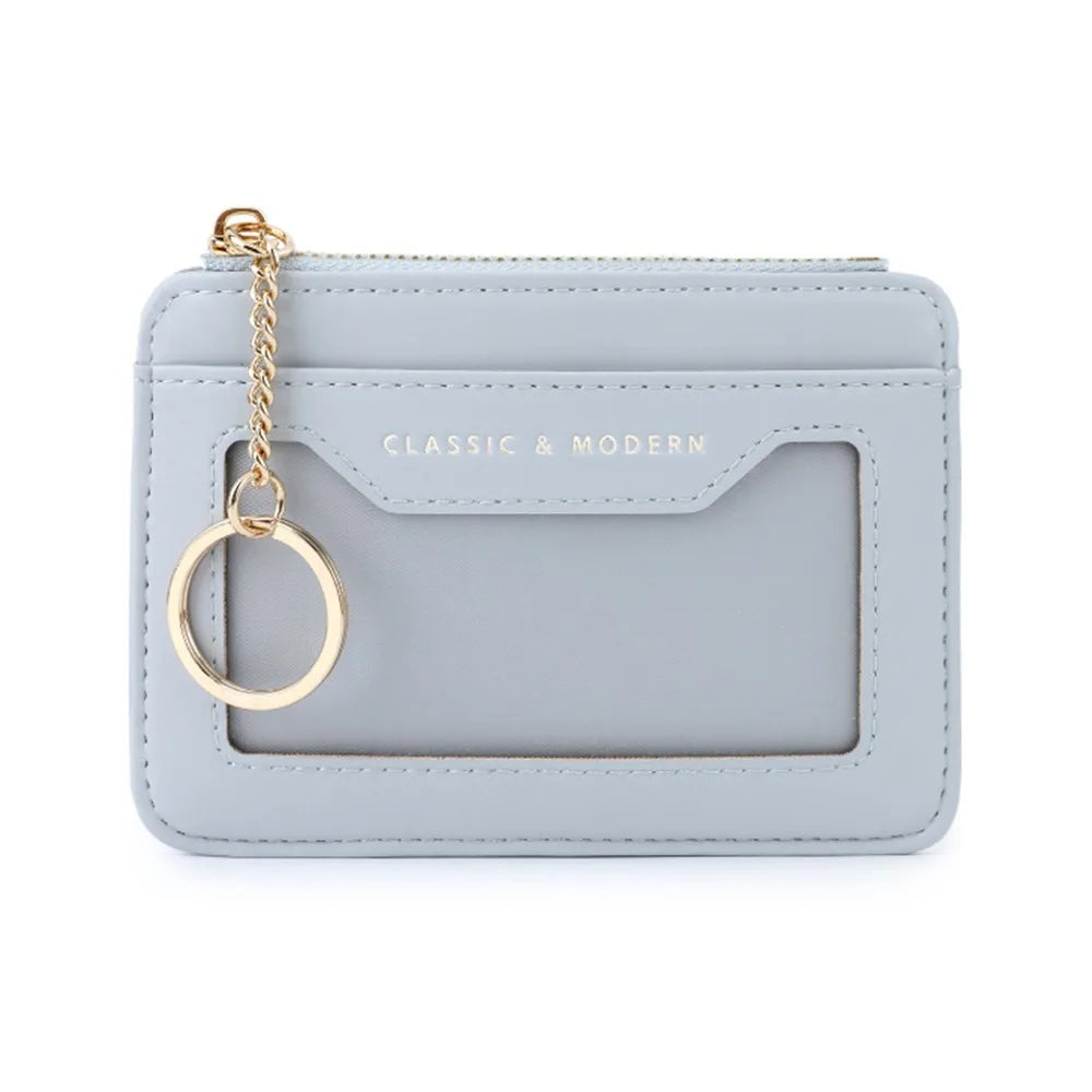 Porte-cartes zippé en simili cuir avec porte-clés et fenêtre transparente unisexe — photo 11 Image