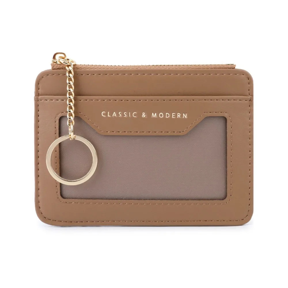 Porte-cartes zippé en simili cuir avec porte-clés et fenêtre transparente unisexe — photo 12