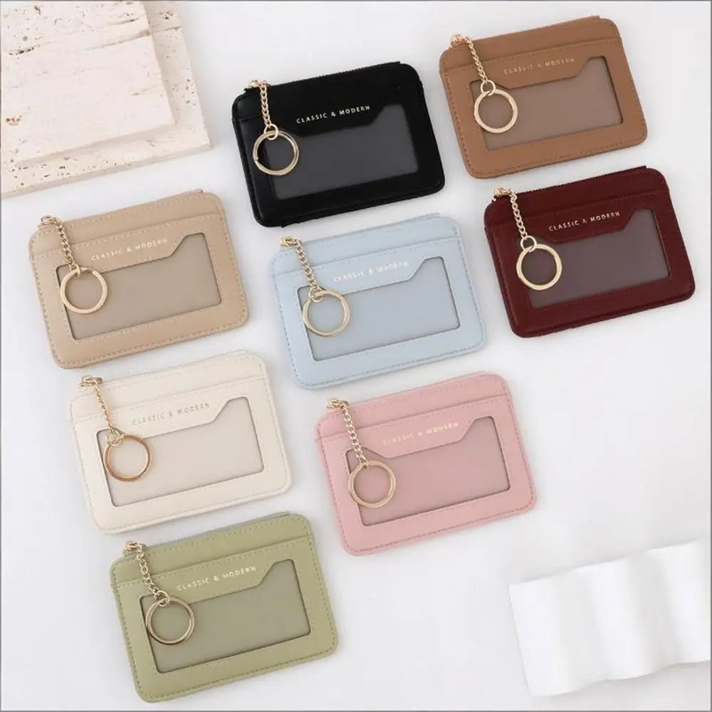 Porte-cartes zippé en simili cuir avec porte-clés et fenêtre transparente unisexe — photo 5