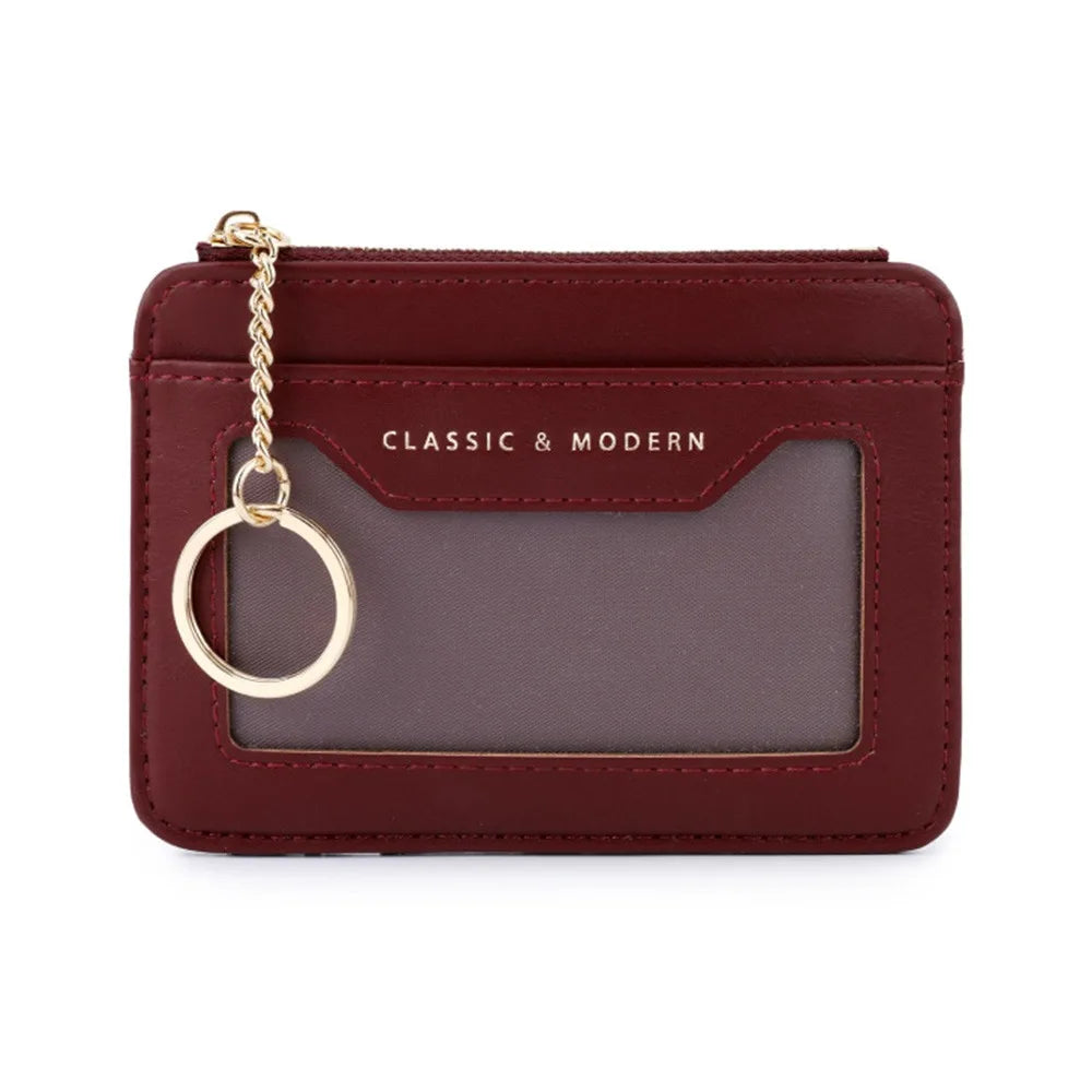 Porte-cartes zippé en simili cuir avec porte-clés et fenêtre transparente unisexe — photo 7 Image