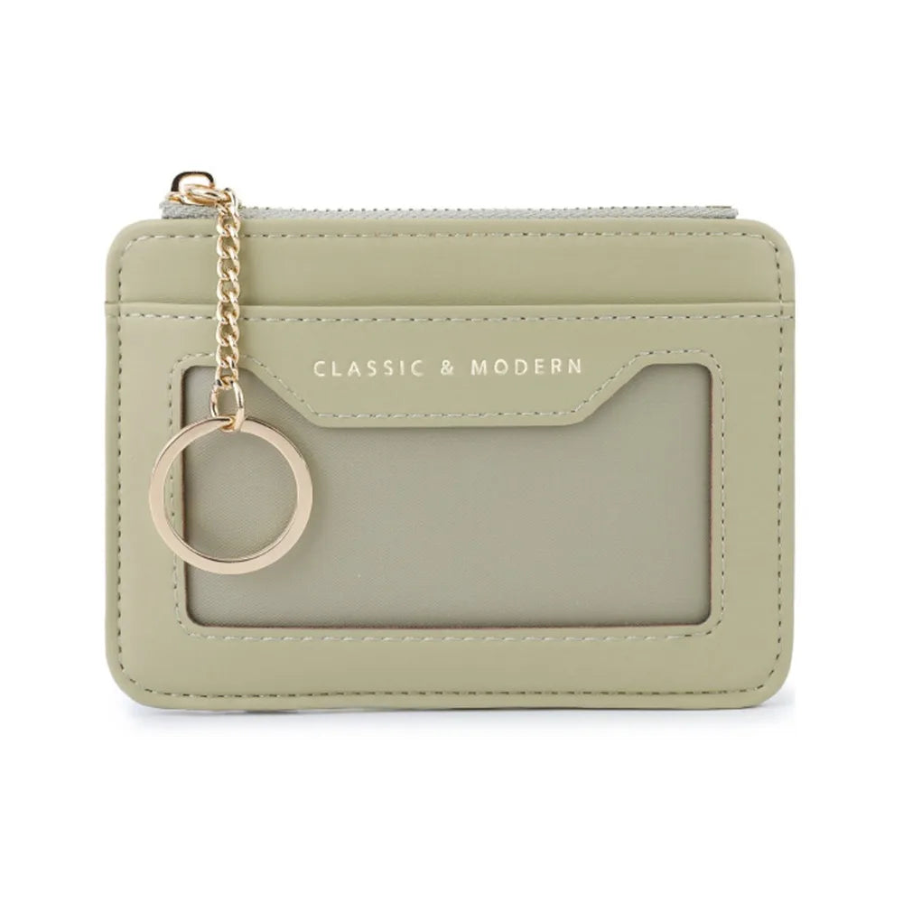 Porte-cartes zippé en simili cuir avec porte-clés et fenêtre transparente unisexe — photo 8