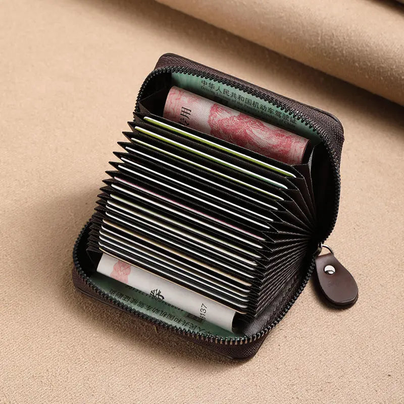 Porte-cartes zippé vintage en cuir PU compact unisexe avec compartiments — photo 4
