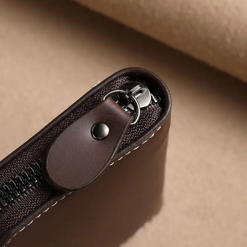 Porte-cartes zippé vintage en cuir PU compact unisexe avec compartiments — photo 5
