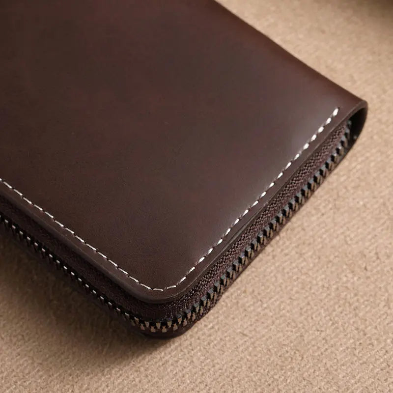 Porte-cartes zippé vintage en cuir PU compact unisexe avec compartiments — photo 6