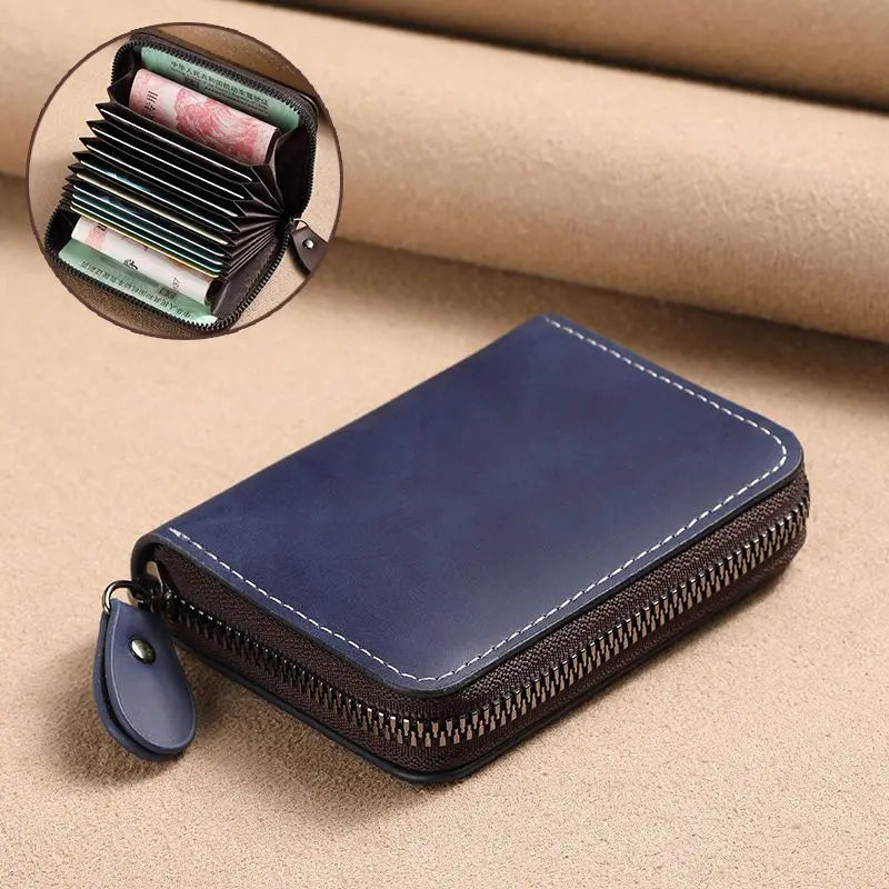 Porte-cartes zippé vintage en cuir PU compact unisexe avec compartiments — photo 7