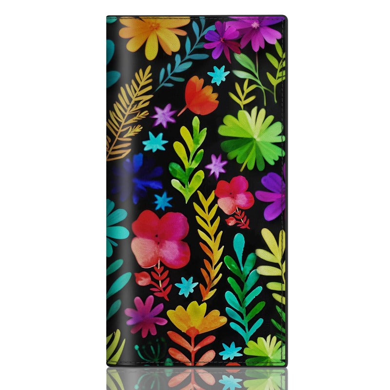 Porte-chéquier floral bohème avec passant à stylo intégré