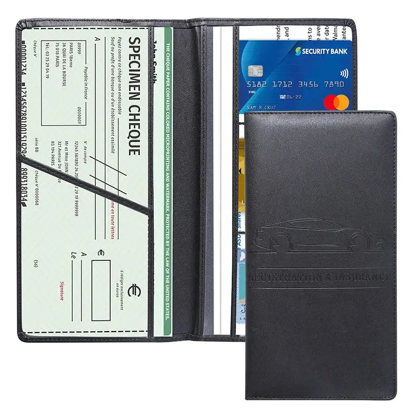Porte-documents voiture en cuir PU pour carte grise et permis avec rangement cartes — photo 1