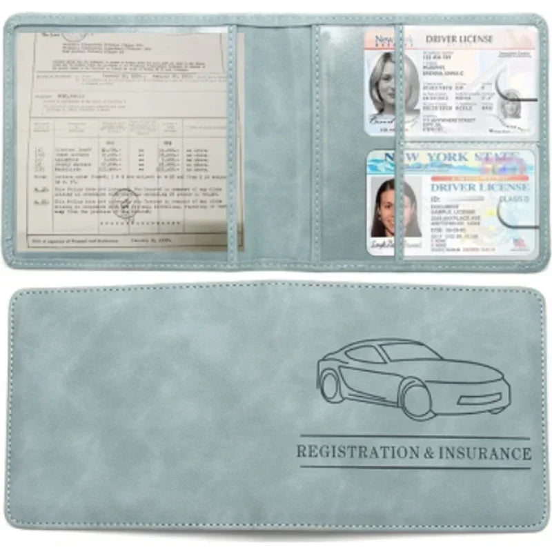Porte-documents voiture en cuir PU pour carte grise et assurance avec fermeture bouton — photo 2