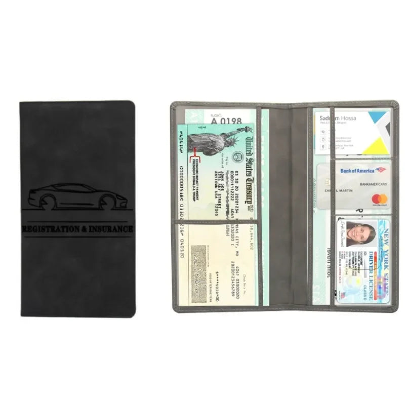 Porte-documents voiture en cuir PU pour permis et carte grise avec rangement cartes — photo 3