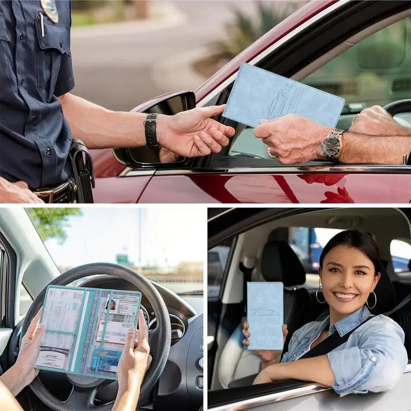 Porte-documents voiture homme en denim et cuir PU pour carte grise et permis — photo 1