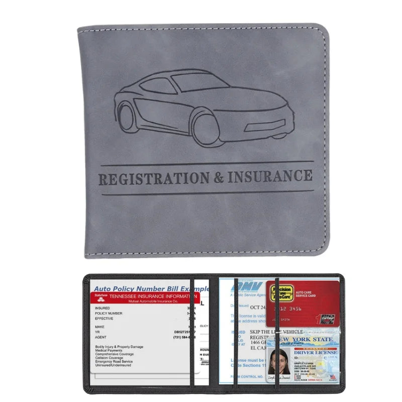 Porte-documents voiture homme en denim et cuir PU pour carte grise et permis — photo 12