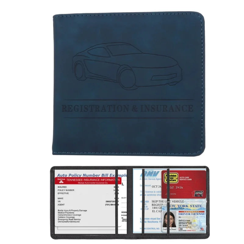 Porte-documents voiture homme en denim et cuir PU pour carte grise et permis — photo 14