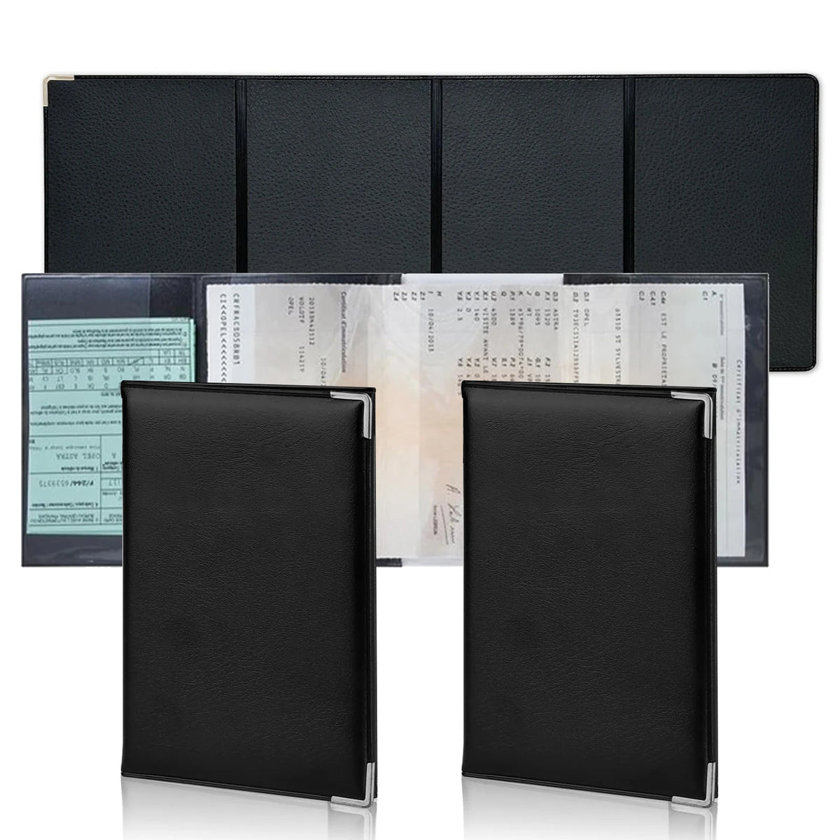 Porte-documents véhicule pliable en simili cuir gris pour carte grise et permis - lot de 2 — photo 2