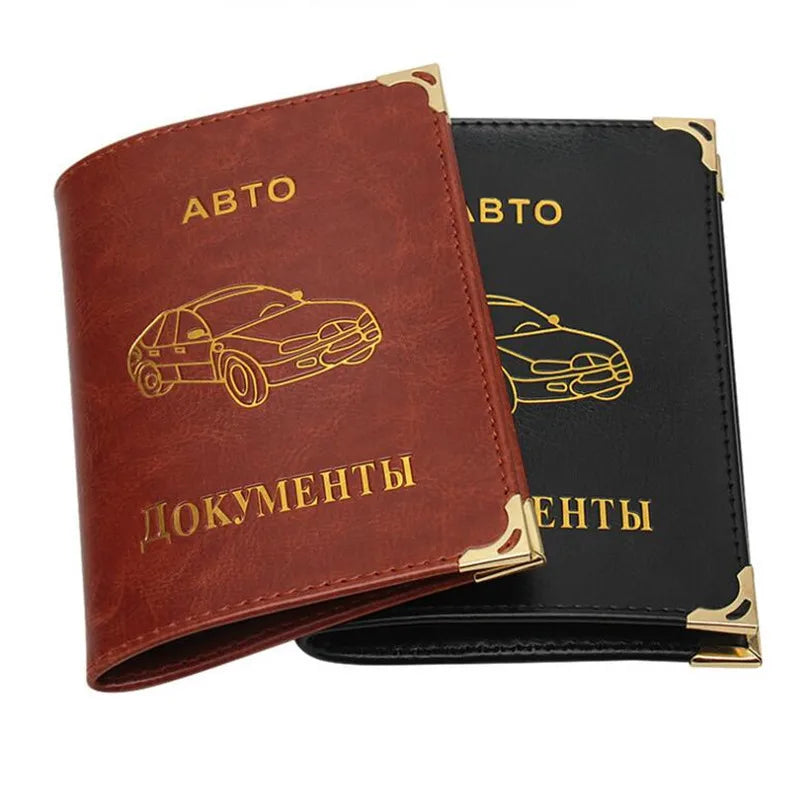 Porte-documents voiture en cuir PU pour permis et papiers auto style vintage russe — photo 1