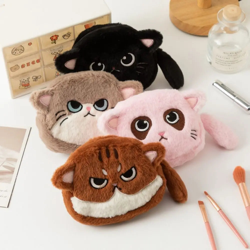 Porte-monnaie chat kawaii en peluche avec fermeture zippée et dragonne — photo 1