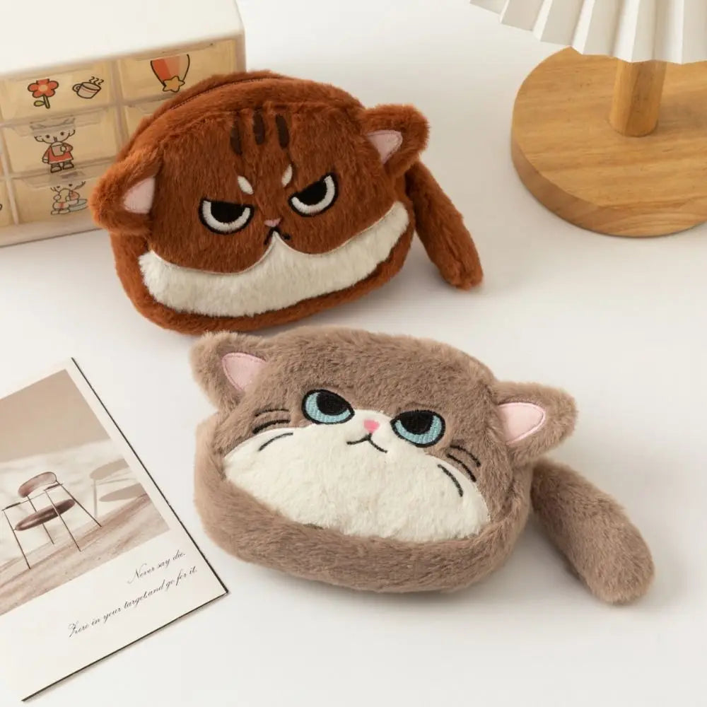 Porte-monnaie chat kawaii en peluche avec fermeture zippée et dragonne — photo 2